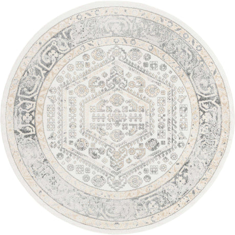 Ivory 7' x 7' Aurelia Round Area Rug 100% Polypropylene & Jute Backing Living Dining Room Bedroom Office Traditional Carpet for Sale at Rug Engine