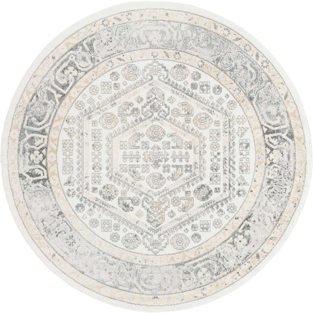 Ivory 7' x 7' Aurelia Round Area Rug 100% Polypropylene & Jute Backing Living Dining Room Bedroom Office Traditional Carpet for Sale at Rug Engine