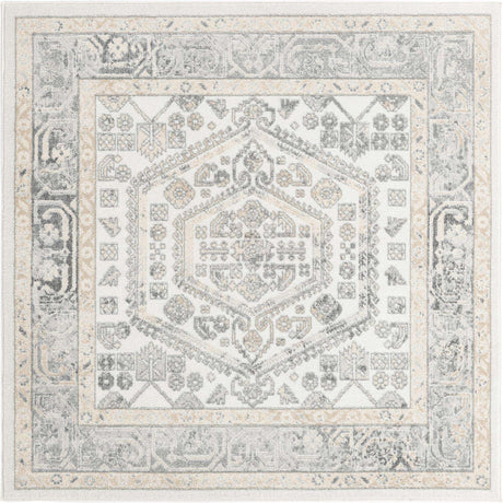 Ivory 6' x 6' Aurelia Square Area Rug 100% Polypropylene & Jute Backing Living Dining Room Bedroom Office Traditional Carpet for Sale at Rug Engine