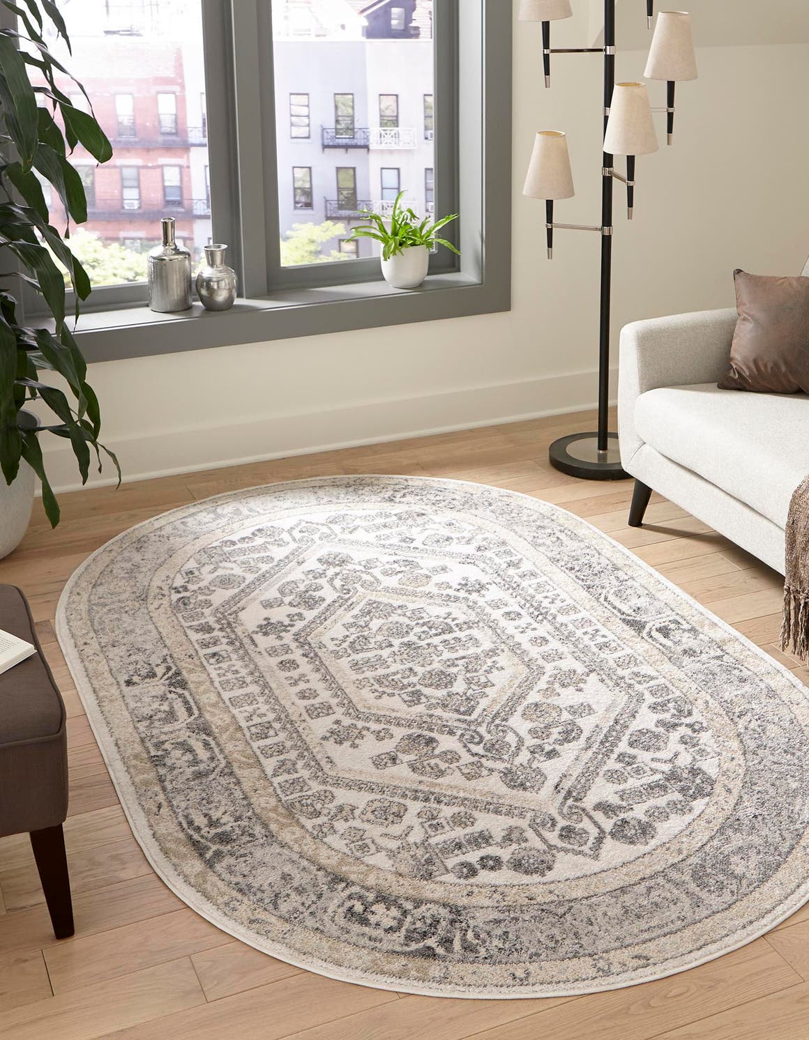 Ivory 7' 10 x 10' Aurelia Oval Area Rug 100% Polypropylene & Jute Backing Living Dining Room Bedroom Office Traditional Carpet for Sale at Rug Engine