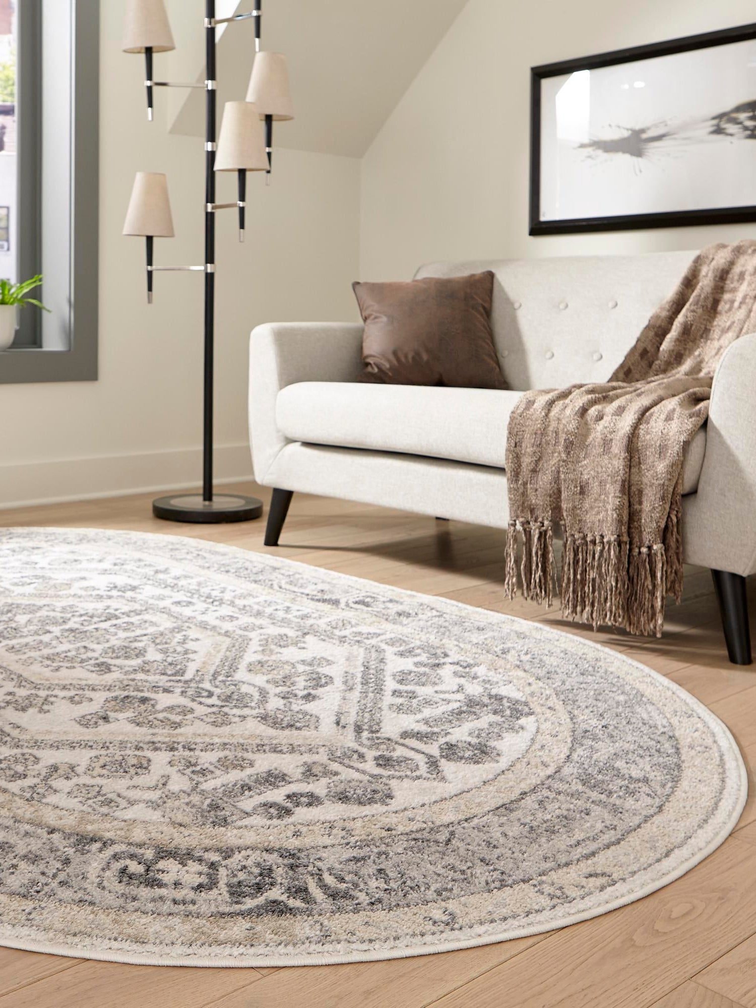 Ivory 7' 10 x 10' Aurelia Oval Area Rug 100% Polypropylene & Jute Backing Living Dining Room Bedroom Office Traditional Carpet for Sale at Rug Engine
