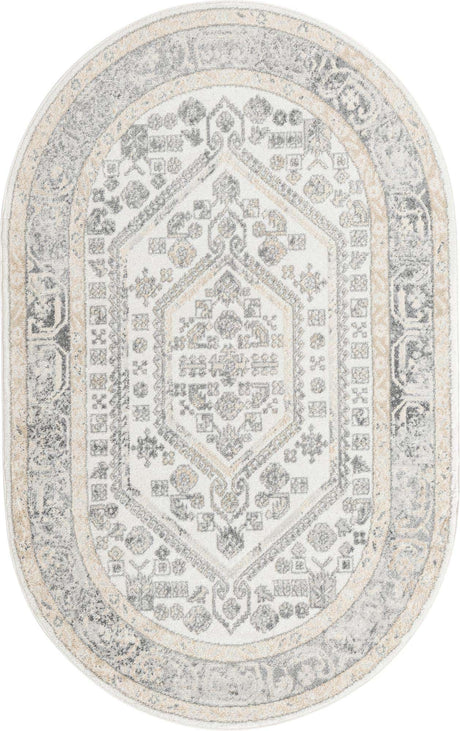 Ivory 5' x 8' Aurelia Oval Area Rug 100% Polypropylene & Jute Backing Living Dining Room Bedroom Office Traditional Carpet for Sale at Rug Engine