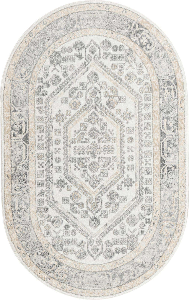 Ivory 5' x 8' Aurelia Oval Area Rug 100% Polypropylene & Jute Backing Living Dining Room Bedroom Office Traditional Carpet for Sale at Rug Engine