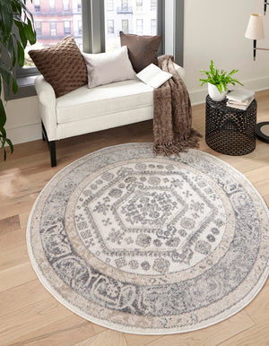 Ivory 3' x 3' Aurelia Round Area Rug 100% Polypropylene & Jute Backing Living Dining Room Bedroom Office Traditional Carpet for Sale at Rug Engine