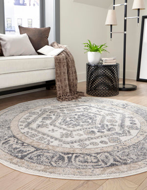Ivory 3' x 3' Aurelia Round Area Rug 100% Polypropylene & Jute Backing Living Dining Room Bedroom Office Traditional Carpet for Sale at Rug Engine