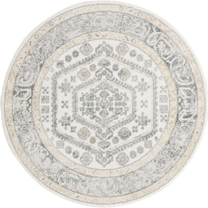 Ivory 5' x 5' Aurelia Round Area Rug 100% Polypropylene & Jute Backing Living Dining Room Bedroom Office Traditional Carpet for Sale at Rug Engine