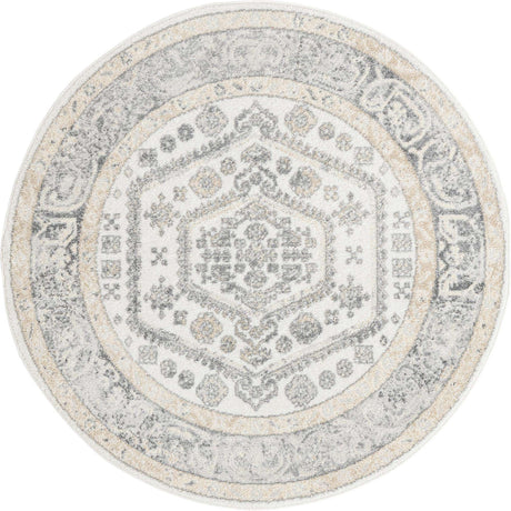 Ivory 5' x 5' Aurelia Round Area Rug 100% Polypropylene & Jute Backing Living Dining Room Bedroom Office Traditional Carpet for Sale at Rug Engine