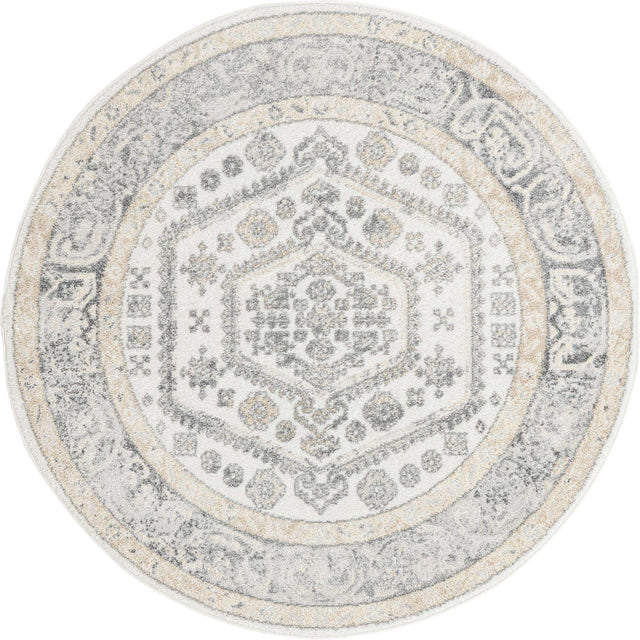 Ivory 5' x 5' Aurelia Round Area Rug 100% Polypropylene & Jute Backing Living Dining Room Bedroom Office Traditional Carpet for Sale at Rug Engine