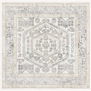 Ivory 4' x 4' Aurelia Square Area Rug 100% Polypropylene & Jute Backing Living Dining Room Bedroom Office Traditional Carpet for Sale at Rug Engine