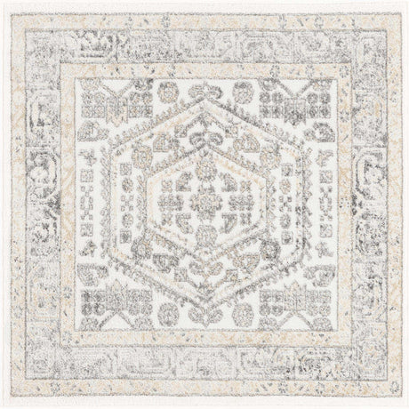 Ivory 4' x 4' Aurelia Square Area Rug 100% Polypropylene & Jute Backing Living Dining Room Bedroom Office Traditional Carpet for Sale at Rug Engine