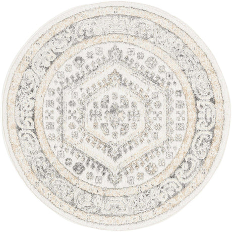 Ivory 3' x 3' Aurelia Round Area Rug 100% Polypropylene & Jute Backing Living Dining Room Bedroom Office Traditional Carpet for Sale at Rug Engine