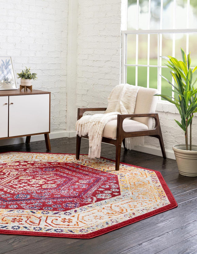Magenta 7' x 7' Aurelia Octagon Area Rug 100% Polypropylene & Jute Backing Living Dining Room Bedroom Office Traditional Carpet for Sale at Rug Engine