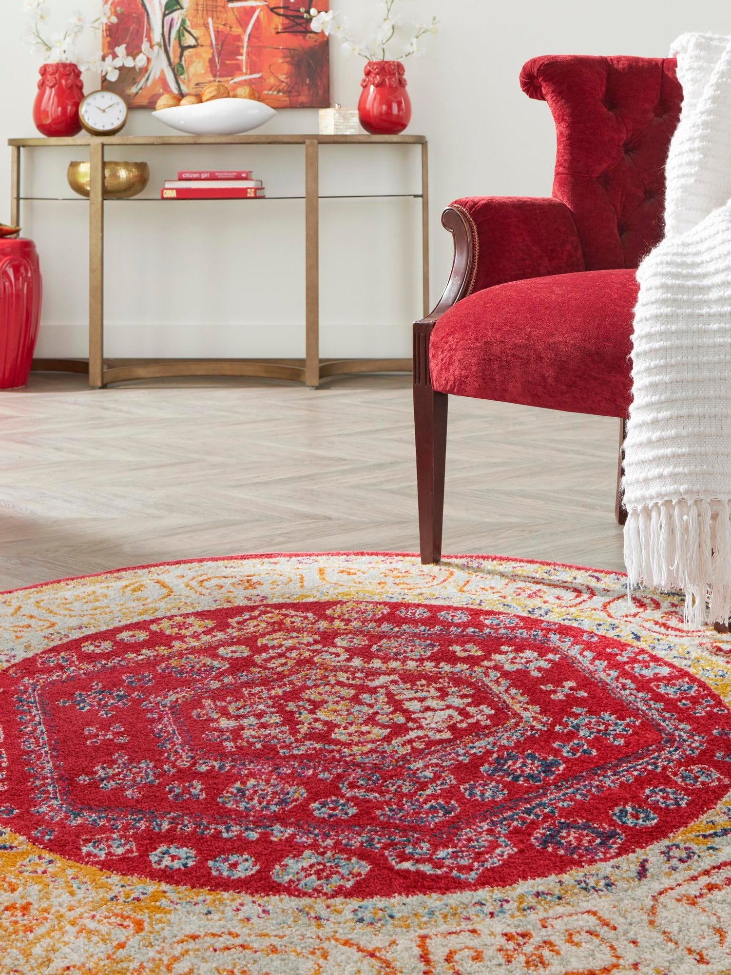 Magenta 7' x 7' Aurelia Round Area Rug 100% Polypropylene & Jute Backing Living Dining Room Bedroom Office Traditional Carpet for Sale at Rug Engine