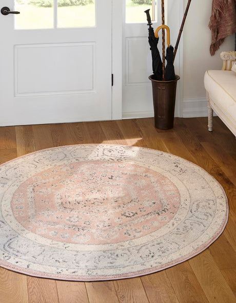Rose 5' x 5' Aurelia Round Area Rug 100% Polypropylene & Jute Backing Living Dining Room Bedroom Office Traditional Carpet for Sale at Rug Engine