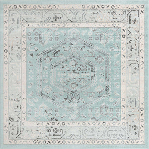 Aqua 7' 10 x 7' 10 Aurelia Square Area Rug 100% Polypropylene & Jute Backing Living Dining Room Bedroom Office Traditional Carpet for Sale at Rug Engine