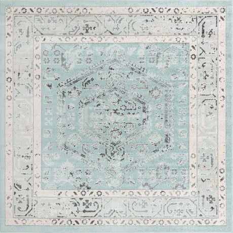Aqua 7' 10 x 7' 10 Aurelia Square Area Rug 100% Polypropylene & Jute Backing Living Dining Room Bedroom Office Traditional Carpet for Sale at Rug Engine