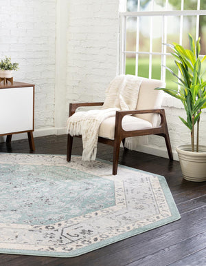 Aqua 7' x 7' Aurelia Octagon Area Rug 100% Polypropylene & Jute Backing Living Dining Room Bedroom Office Traditional Carpet for Sale at Rug Engine