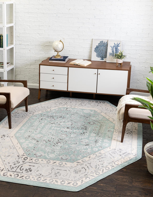 Aqua 7' x 7' Aurelia Octagon Area Rug 100% Polypropylene & Jute Backing Living Dining Room Bedroom Office Traditional Carpet for Sale at Rug Engine