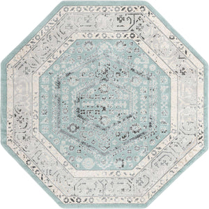 Aqua 7' x 7' Aurelia Octagon Area Rug 100% Polypropylene & Jute Backing Living Dining Room Bedroom Office Traditional Carpet for Sale at Rug Engine