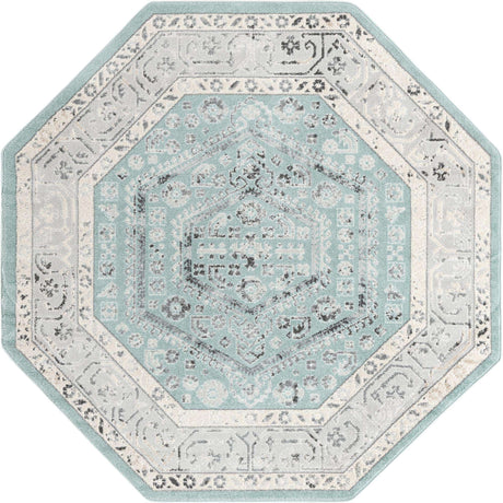 Aqua 7' x 7' Aurelia Octagon Area Rug 100% Polypropylene & Jute Backing Living Dining Room Bedroom Office Traditional Carpet for Sale at Rug Engine