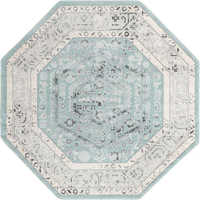 Aqua 7' x 7' Aurelia Octagon Area Rug 100% Polypropylene & Jute Backing Living Dining Room Bedroom Office Traditional Carpet for Sale at Rug Engine