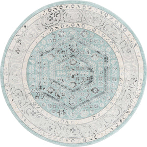 Aqua 7' x 7' Aurelia Round Area Rug 100% Polypropylene & Jute Backing Living Dining Room Bedroom Office Traditional Carpet for Sale at Rug Engine