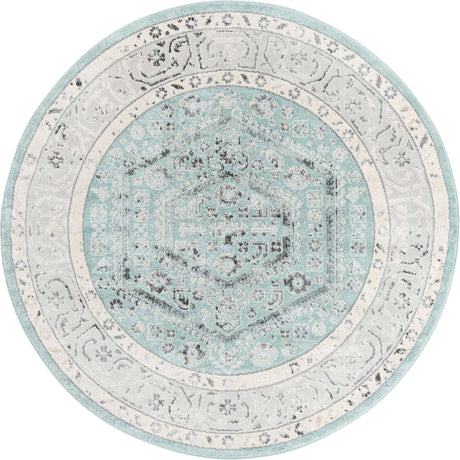 Aqua 7' x 7' Aurelia Round Area Rug 100% Polypropylene & Jute Backing Living Dining Room Bedroom Office Traditional Carpet for Sale at Rug Engine