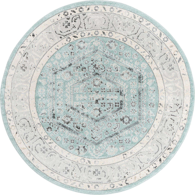 Aqua 7' x 7' Aurelia Round Area Rug 100% Polypropylene & Jute Backing Living Dining Room Bedroom Office Traditional Carpet for Sale at Rug Engine