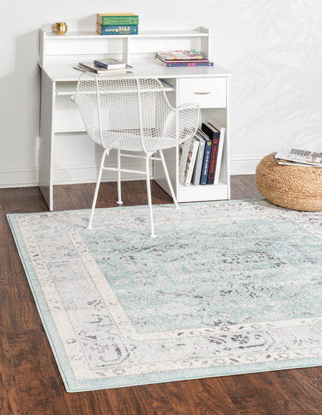 Aqua 4' x 4' Aurelia Square Area Rug 100% Polypropylene & Jute Backing Living Dining Room Bedroom Office Traditional Carpet for Sale at Rug Engine