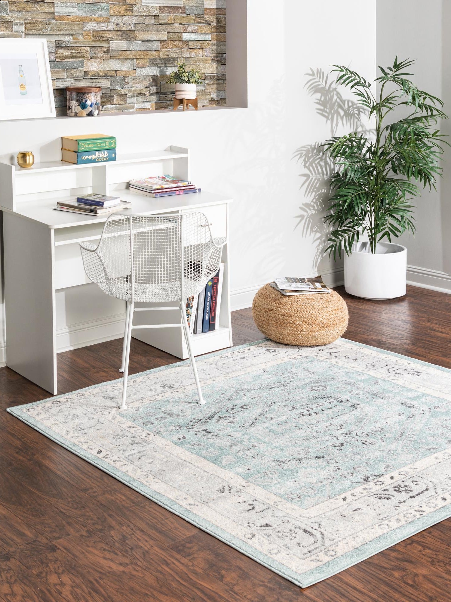 Aqua 7' 10 x 7' 10 Aurelia Square Area Rug 100% Polypropylene & Jute Backing Living Dining Room Bedroom Office Traditional Carpet for Sale at Rug Engine