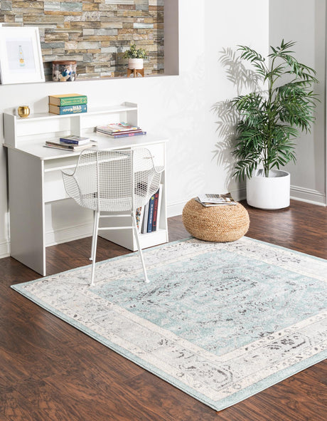 Aqua 4' x 4' Aurelia Square Area Rug 100% Polypropylene & Jute Backing Living Dining Room Bedroom Office Traditional Carpet for Sale at Rug Engine