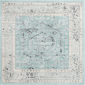 Aqua 6' x 6' Aurelia Square Area Rug 100% Polypropylene & Jute Backing Living Dining Room Bedroom Office Traditional Carpet for Sale at Rug Engine