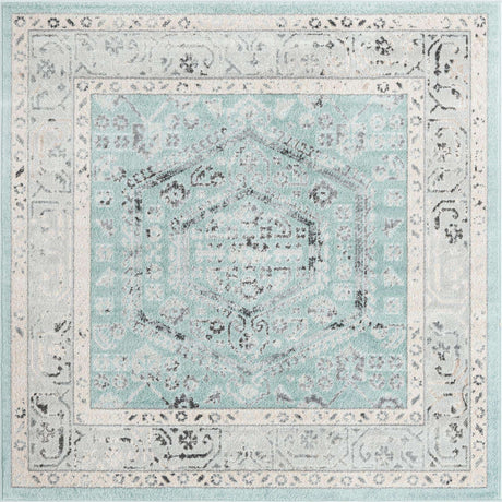 Aqua 6' x 6' Aurelia Square Area Rug 100% Polypropylene & Jute Backing Living Dining Room Bedroom Office Traditional Carpet for Sale at Rug Engine