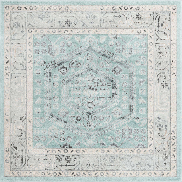 Aqua 6' x 6' Aurelia Square Area Rug 100% Polypropylene & Jute Backing Living Dining Room Bedroom Office Traditional Carpet for Sale at Rug Engine