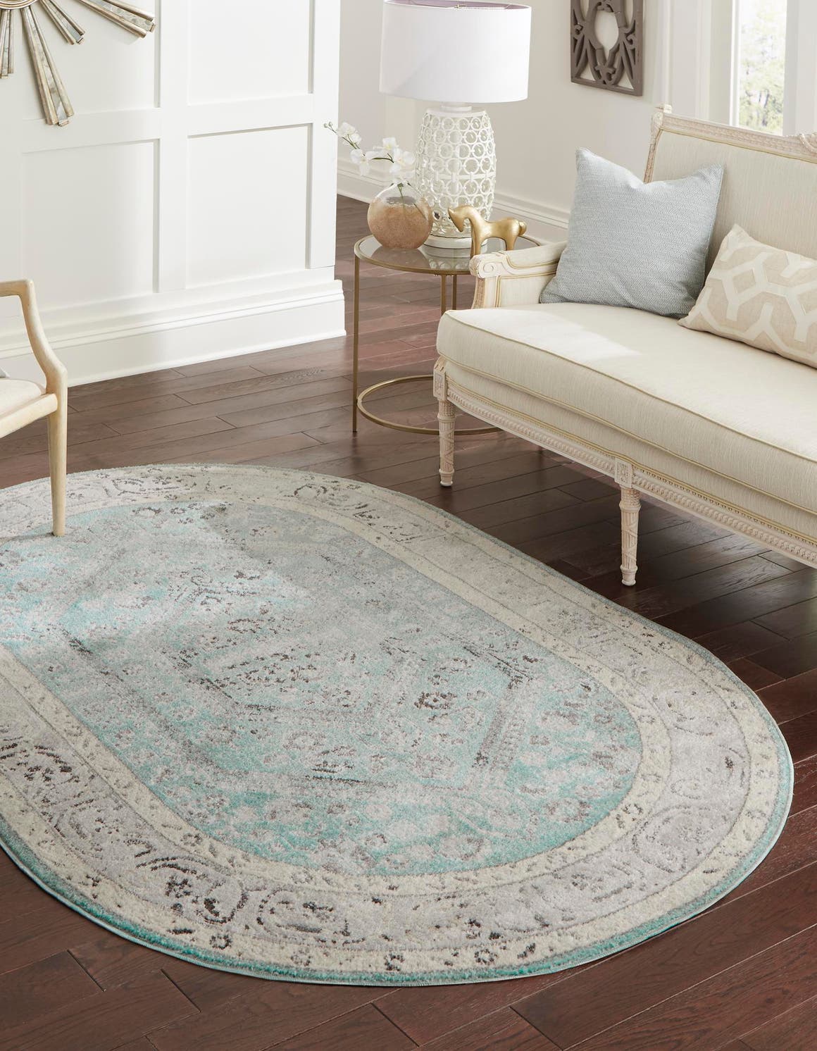 Aqua 4' x 6' Aurelia Oval Area Rug 100% Polypropylene & Jute Backing Living Dining Room Bedroom Office Traditional Carpet for Sale at Rug Engine