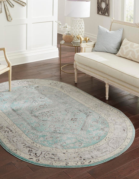 Aqua 4' x 6' Aurelia Oval Area Rug 100% Polypropylene & Jute Backing Living Dining Room Bedroom Office Traditional Carpet for Sale at Rug Engine
