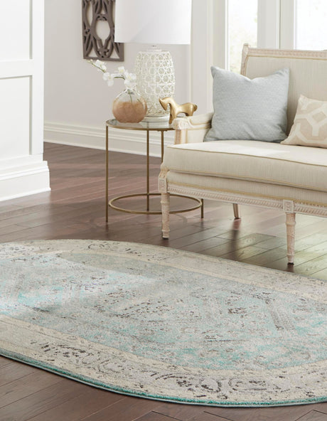 Aqua 4' x 6' Aurelia Oval Area Rug 100% Polypropylene & Jute Backing Living Dining Room Bedroom Office Traditional Carpet for Sale at Rug Engine