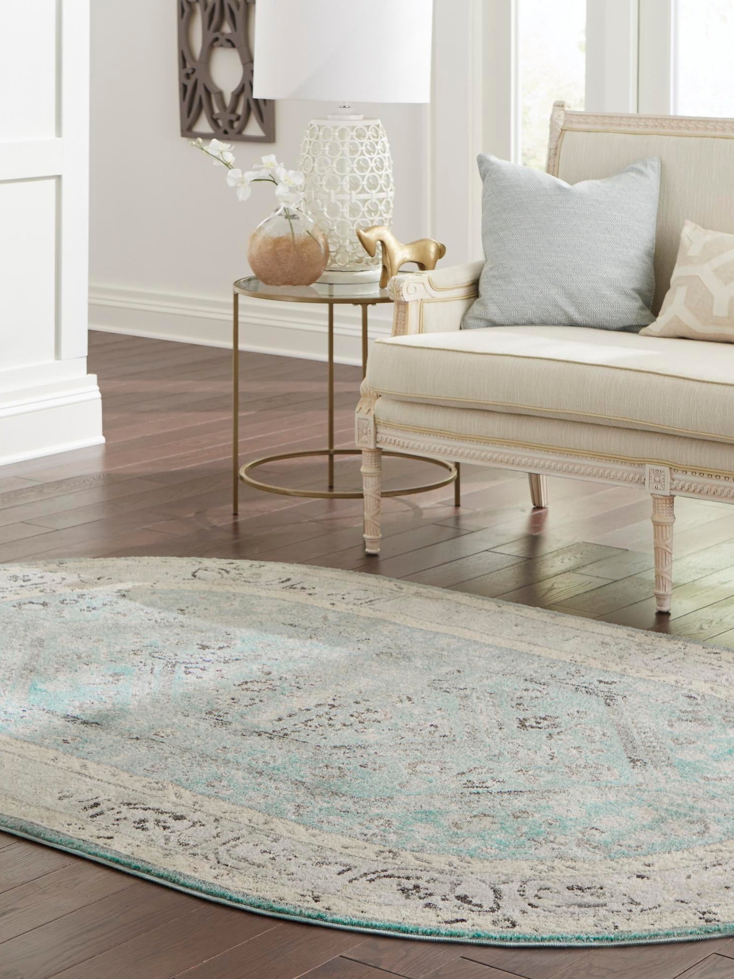Aqua 7' 10 x 10' Aurelia Oval Area Rug 100% Polypropylene & Jute Backing Living Dining Room Bedroom Office Traditional Carpet for Sale at Rug Engine