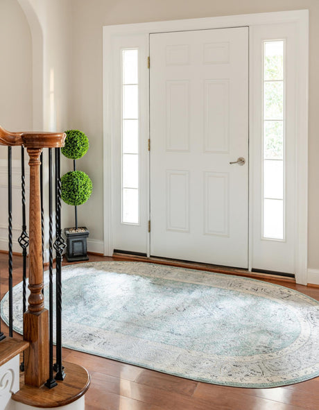 Aqua 4' x 6' Aurelia Oval Area Rug 100% Polypropylene & Jute Backing Living Dining Room Bedroom Office Traditional Carpet for Sale at Rug Engine