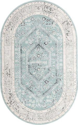 Aqua 5' x 8' Aurelia Oval Area Rug 100% Polypropylene & Jute Backing Living Dining Room Bedroom Office Traditional Carpet for Sale at Rug Engine