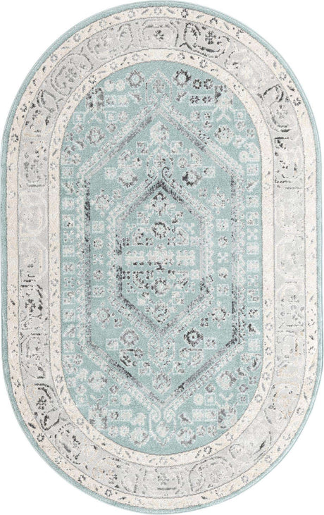 Aqua 5' x 8' Aurelia Oval Area Rug 100% Polypropylene & Jute Backing Living Dining Room Bedroom Office Traditional Carpet for Sale at Rug Engine