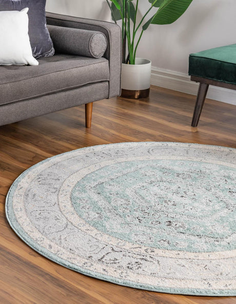 Aqua 5' x 5' Aurelia Round Area Rug 100% Polypropylene & Jute Backing Living Dining Room Bedroom Office Traditional Carpet for Sale at Rug Engine