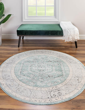 Aqua 7' x 7' Aurelia Round Area Rug 100% Polypropylene & Jute Backing Living Dining Room Bedroom Office Traditional Carpet for Sale at Rug Engine