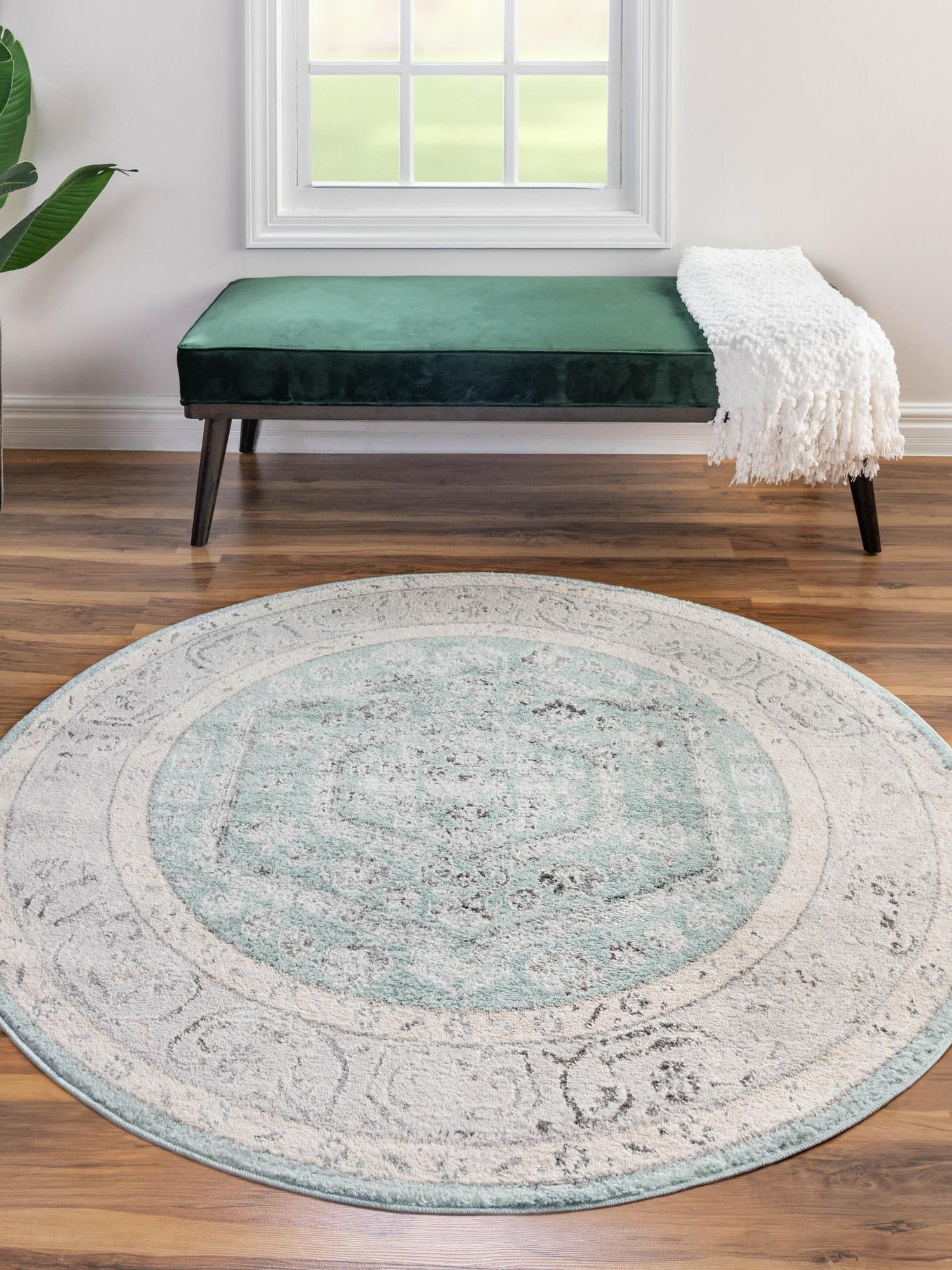 Aqua 3' x 3' Aurelia Round Area Rug 100% Polypropylene & Jute Backing Living Dining Room Bedroom Office Traditional Carpet for Sale at Rug Engine