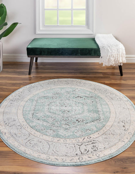 Aqua 3' x 3' Aurelia Round Area Rug 100% Polypropylene & Jute Backing Living Dining Room Bedroom Office Traditional Carpet for Sale at Rug Engine