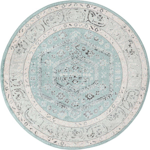 Aqua 5' x 5' Aurelia Round Area Rug 100% Polypropylene & Jute Backing Living Dining Room Bedroom Office Traditional Carpet for Sale at Rug Engine