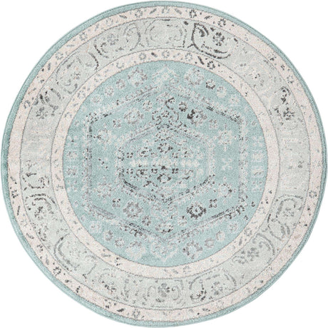 Aqua 5' x 5' Aurelia Round Area Rug 100% Polypropylene & Jute Backing Living Dining Room Bedroom Office Traditional Carpet for Sale at Rug Engine