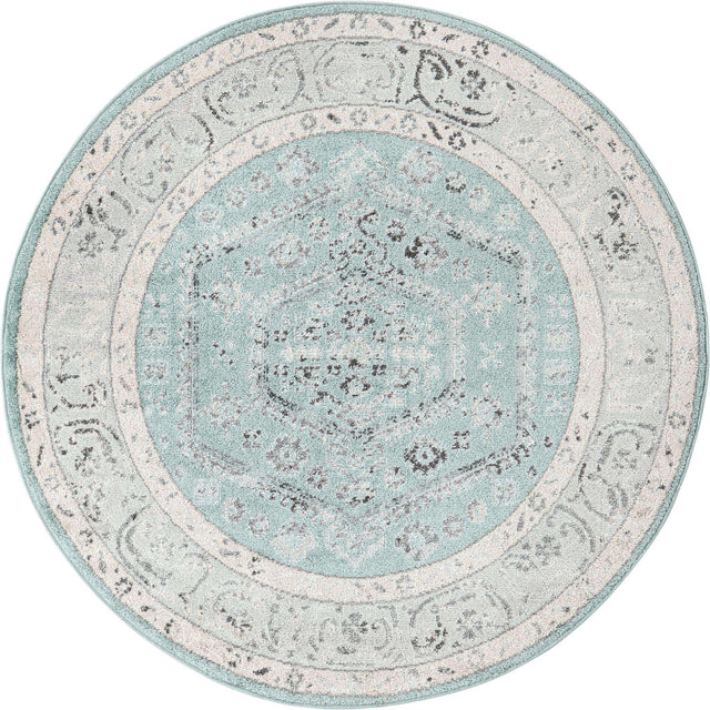 Aqua 5' x 5' Aurelia Round Area Rug 100% Polypropylene & Jute Backing Living Dining Room Bedroom Office Traditional Carpet for Sale at Rug Engine