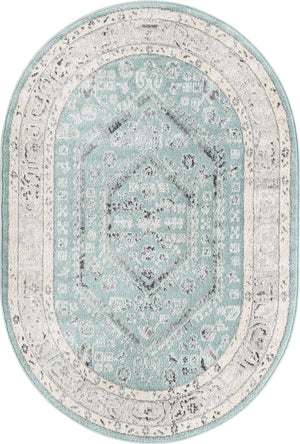 Aqua 4' x 6' Aurelia Oval Area Rug 100% Polypropylene & Jute Backing Living Dining Room Bedroom Office Traditional Carpet for Sale at Rug Engine
