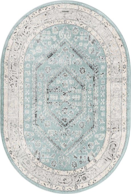 Aqua 4' x 6' Aurelia Oval Area Rug 100% Polypropylene & Jute Backing Living Dining Room Bedroom Office Traditional Carpet for Sale at Rug Engine
